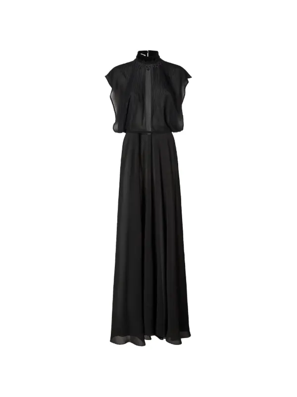 Fendi Lace-trimmed Pintuck-pleated Dress in Black