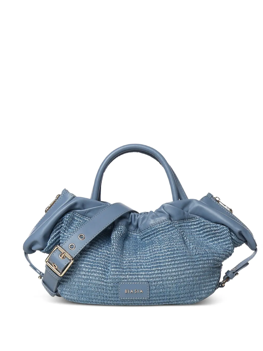 BIASIA woven-design logo-patch handbag - Blu