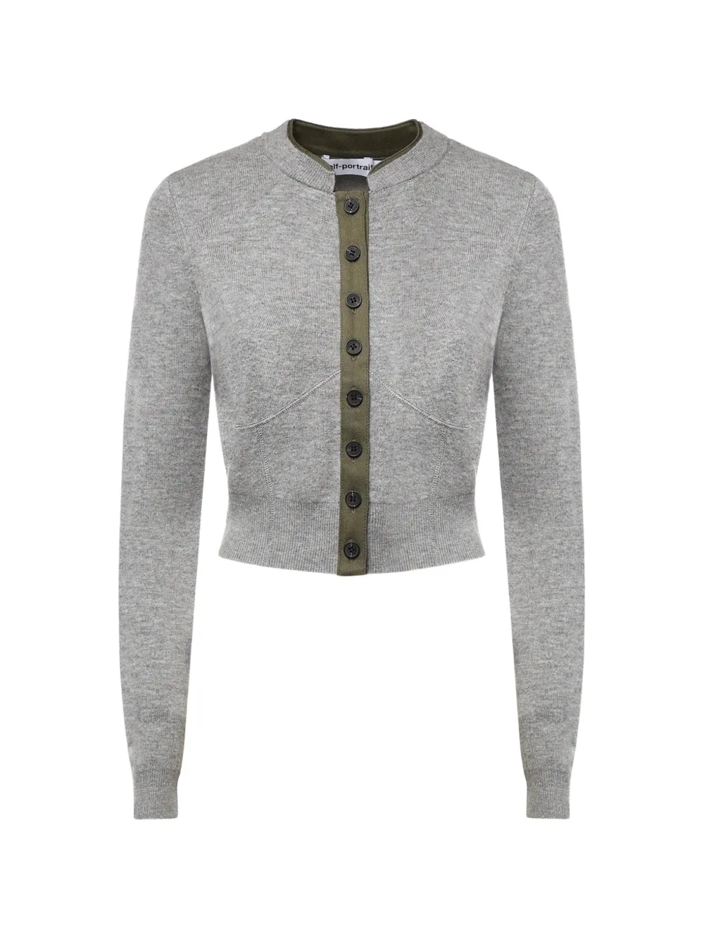 Self-Portrait grey contrast placket cardigan - Grigio