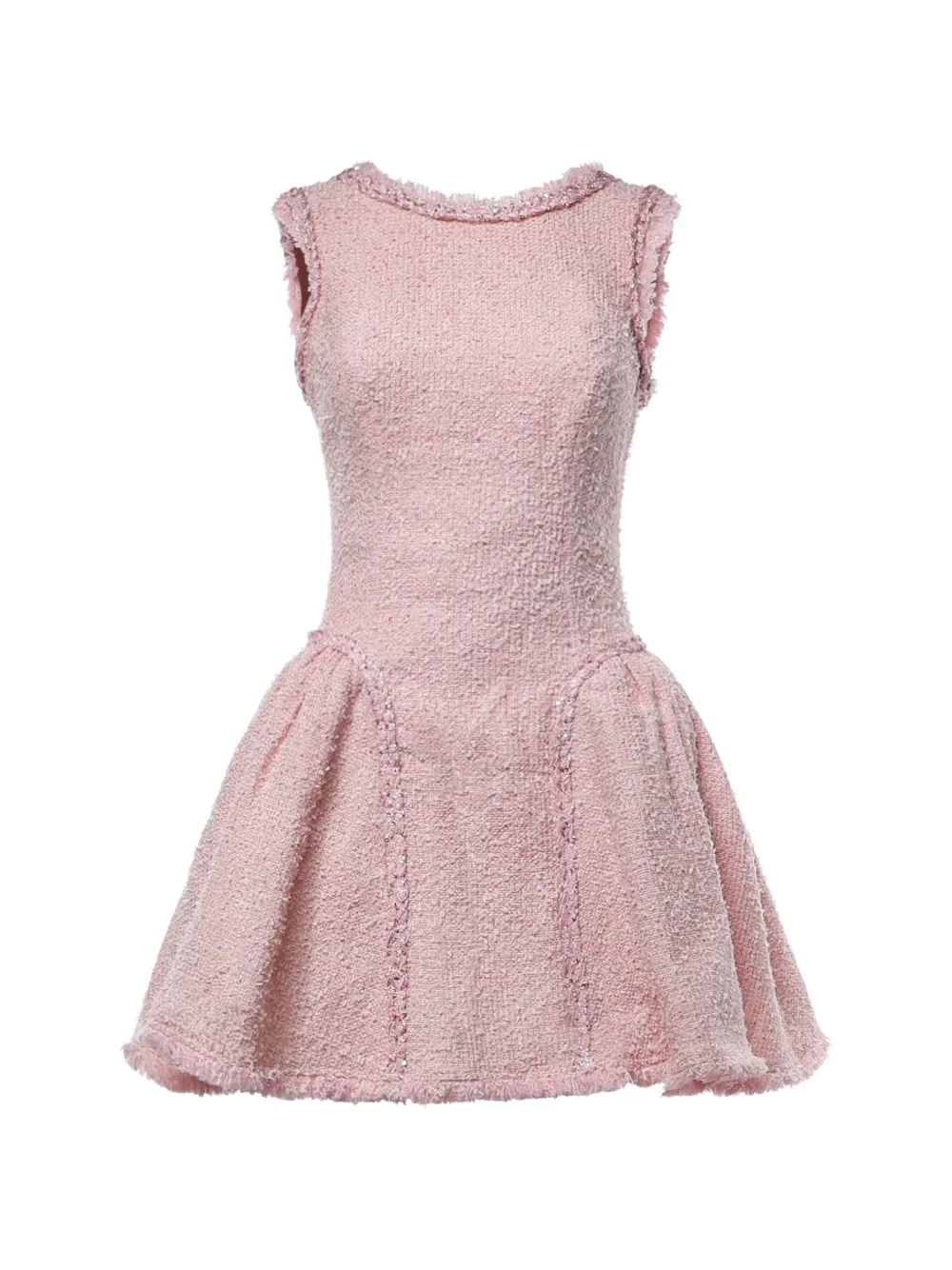 Self-Portrait bouclé frayed-edge mini dress - Pink