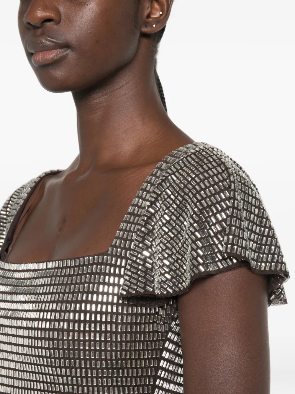 Self-Portrait embellished flared-sleeve mini dress Zilver