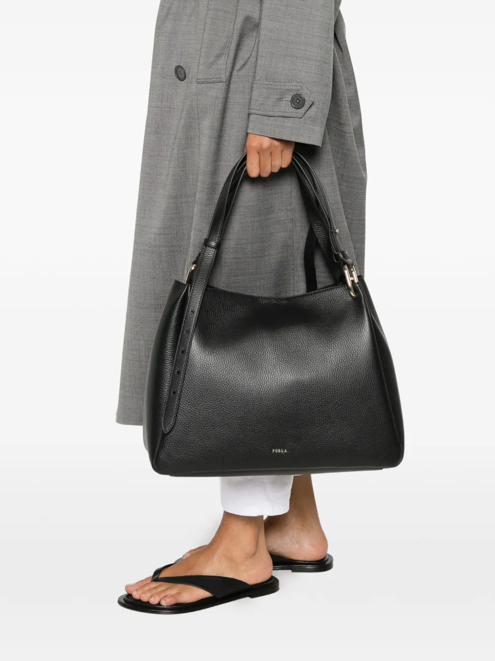 Furla Nuvola shopper van bewerkt leer Zwart
