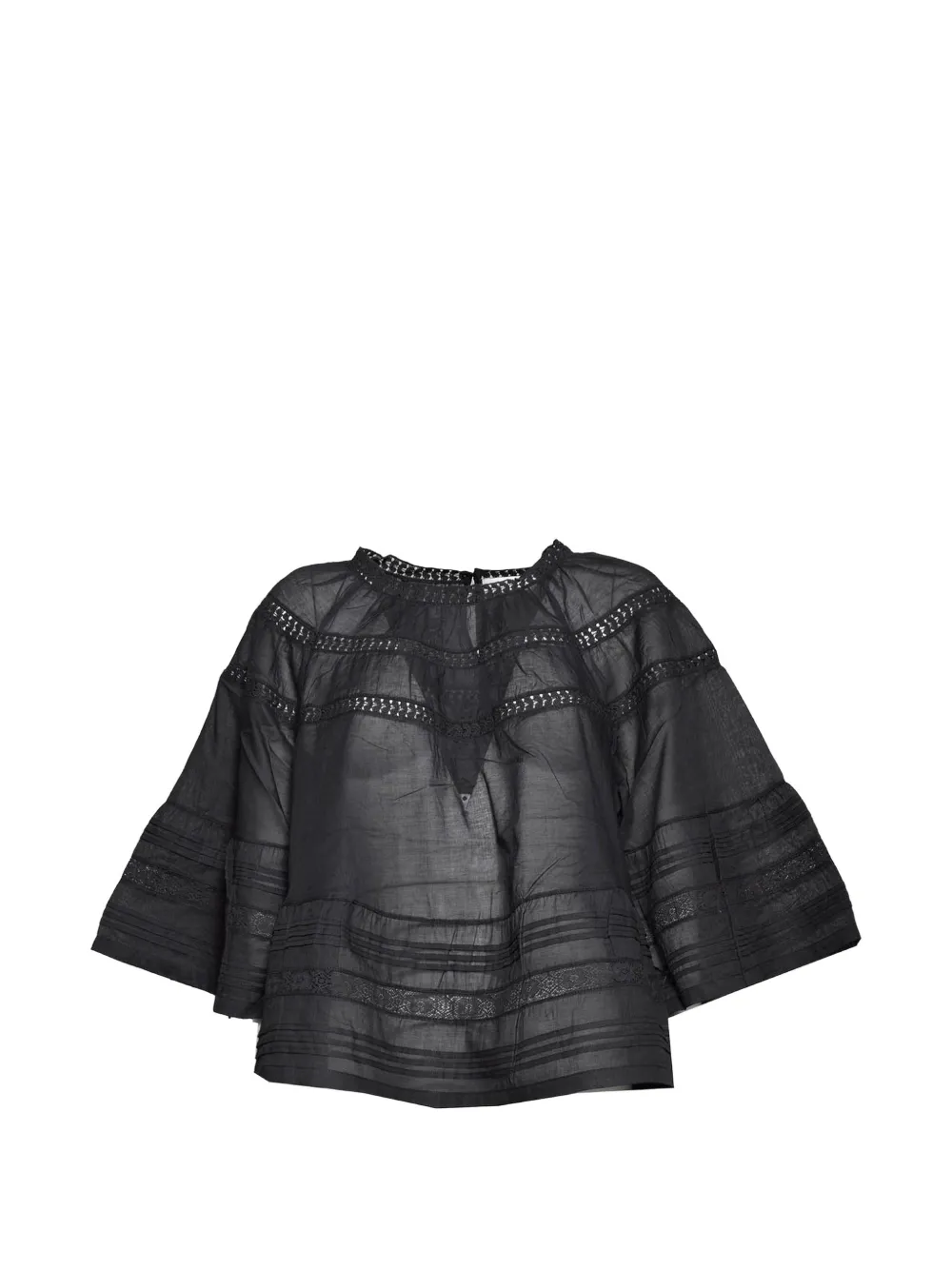 JcSophie Lyndsey lace-trim flared-sleeve blouse - Nero