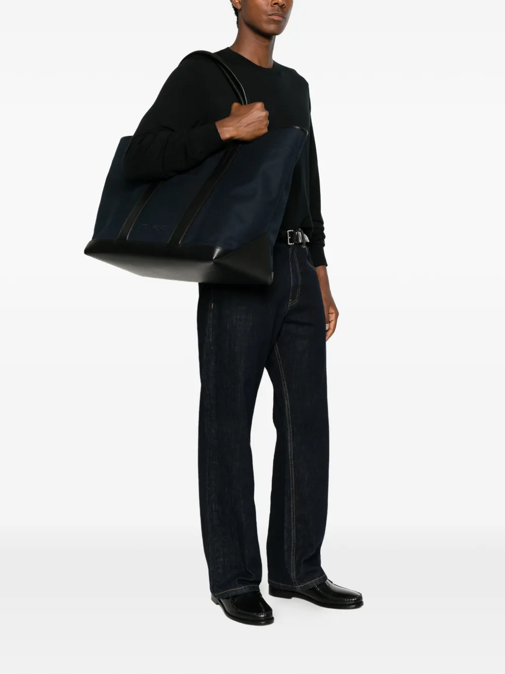 TOM FORD Canvas shopper met leren afwerking Blauw