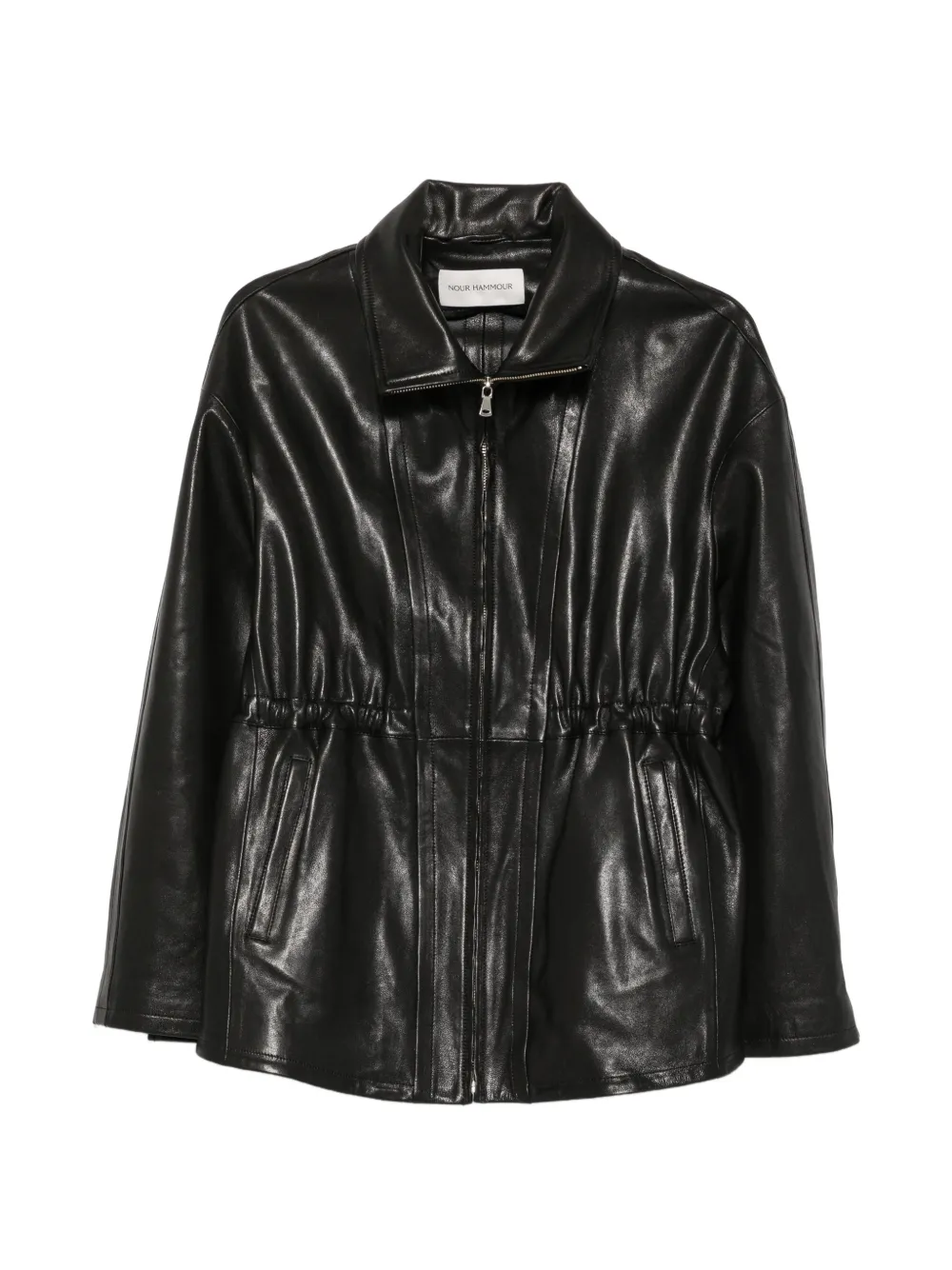 Nour Hammour drawstring-waist leather jacket - Nero