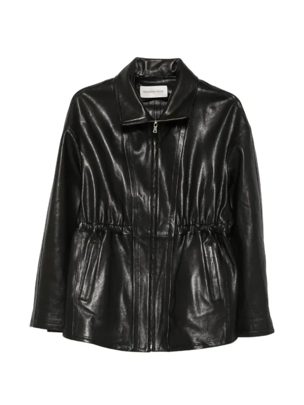 Nour Hammour Drawstring-waist Leather Jacket in Black