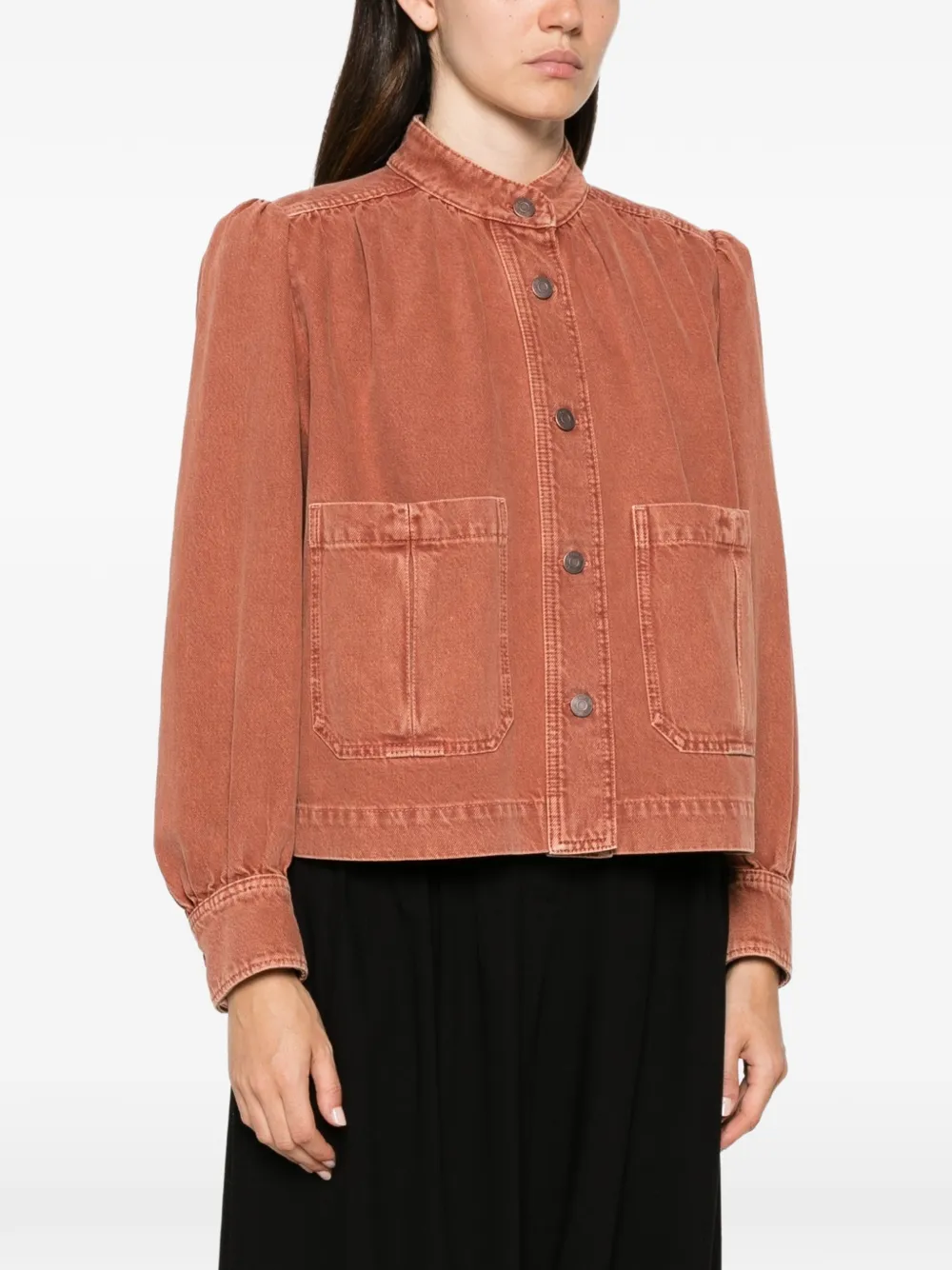 Chloé Gesmockt denim jack met hoge hals Bruin