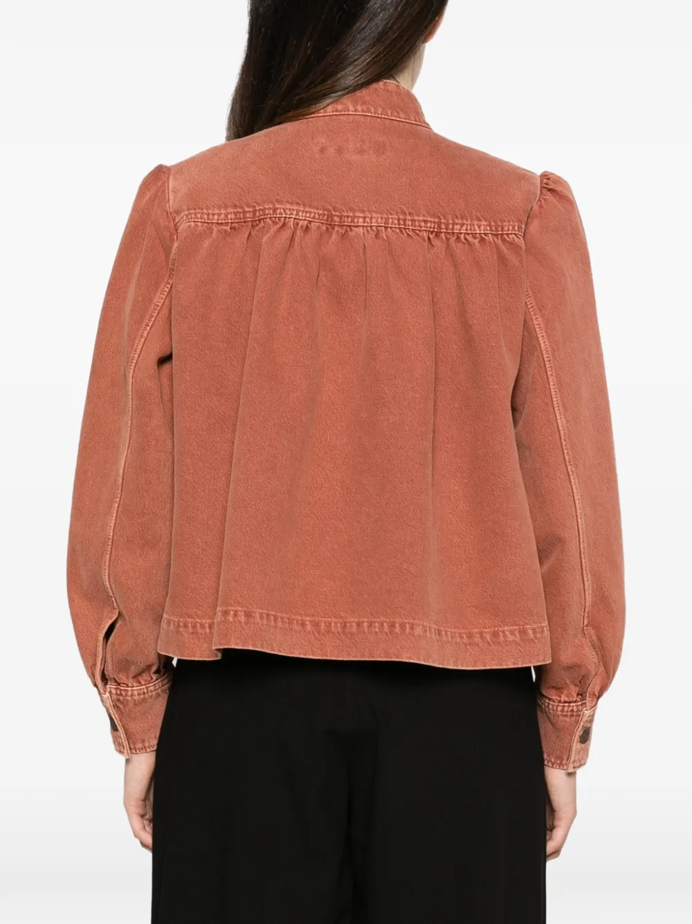 Chloé Gesmockt denim jack met hoge hals Bruin