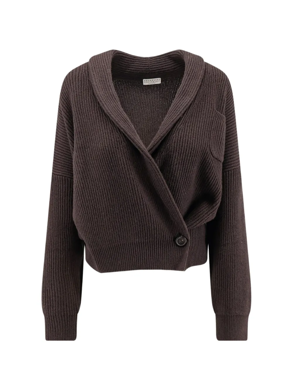 Brunello Cucinelli ribbed-knit shawl-collar cardigan - Marrone