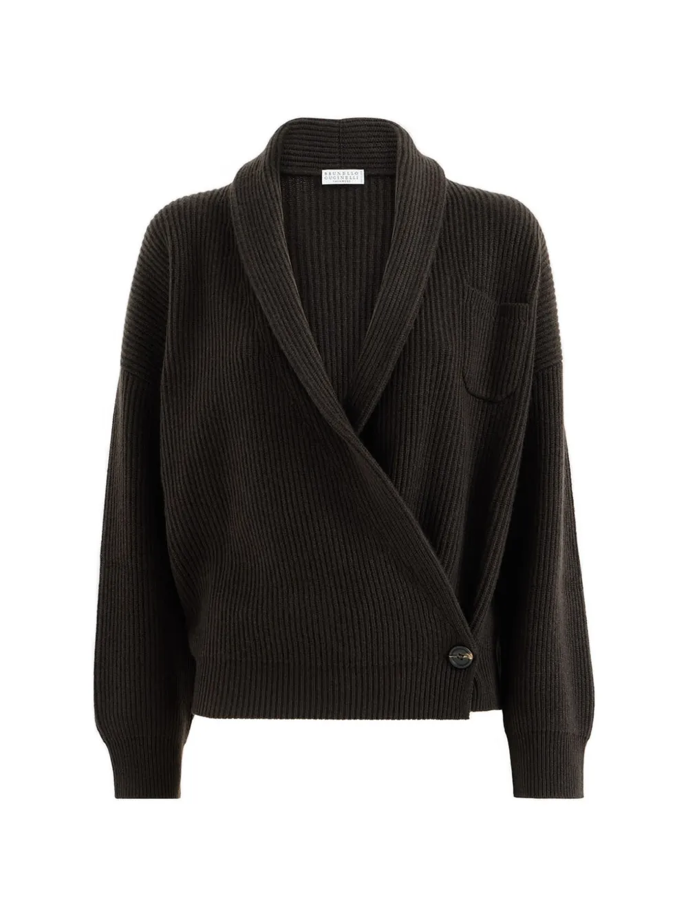 Brunello Cucinelli ribbed-knit shawl-collar cardigan - Marrone