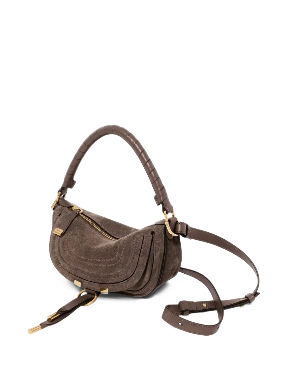 Chloé mini Marcie shoulder bag in suede leather Grijs