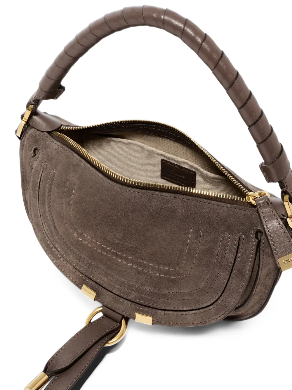Chloé mini Marcie shoulder bag in suede leather Grijs