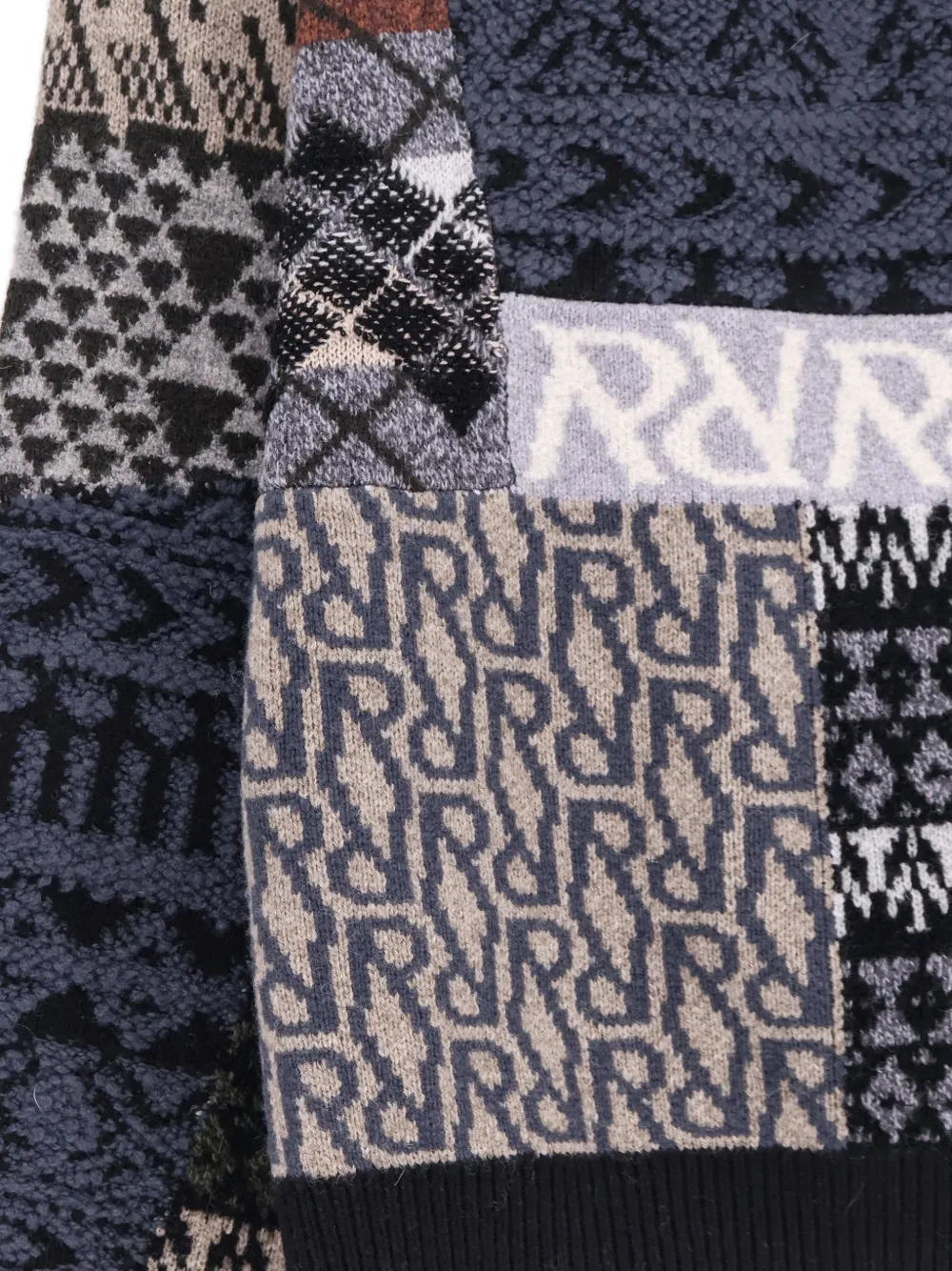 Represent patchwork intarsia-knit sweater Zwart