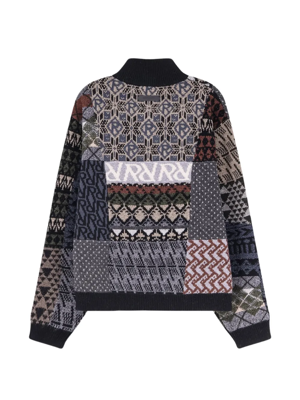 Represent patchwork intarsia-knit sweater Zwart