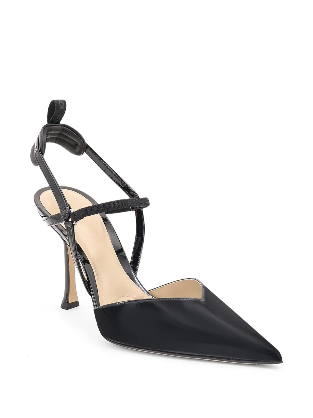 FENDI Very Colibrì black patent leather high-heeled slingbacks pumps Zwart