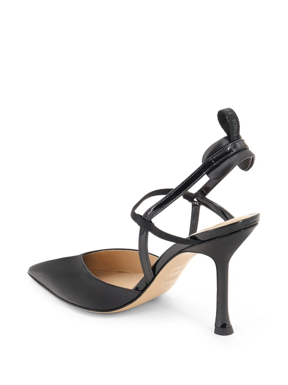 FENDI Very Colibrì black patent leather high-heeled slingbacks pumps Zwart