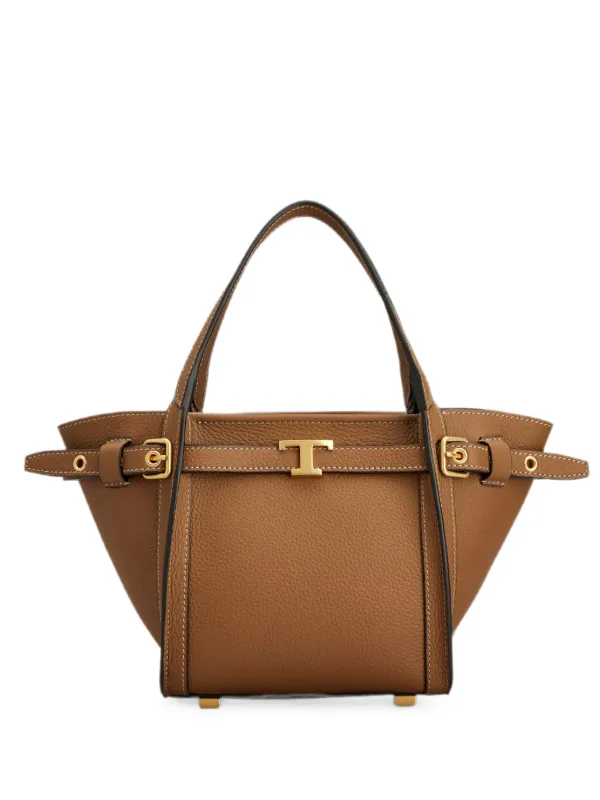 Tod's T Timeless Buckled Leather Shoulder Bag in Neutrals