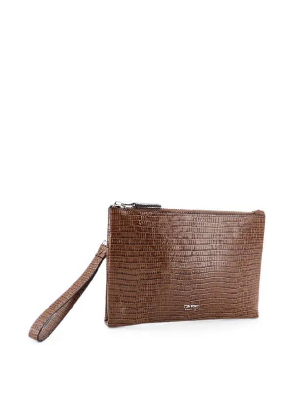 TOM FORD lizard-effect Leather Pouch | Brown | FARFETCH