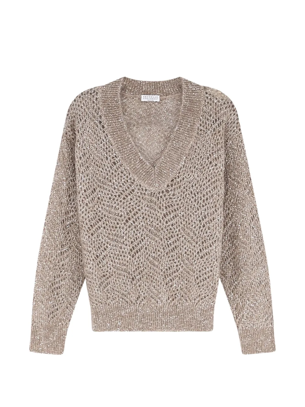 Brunello Cucinelli sequin-embellished open-knit sweater - Toni neutri