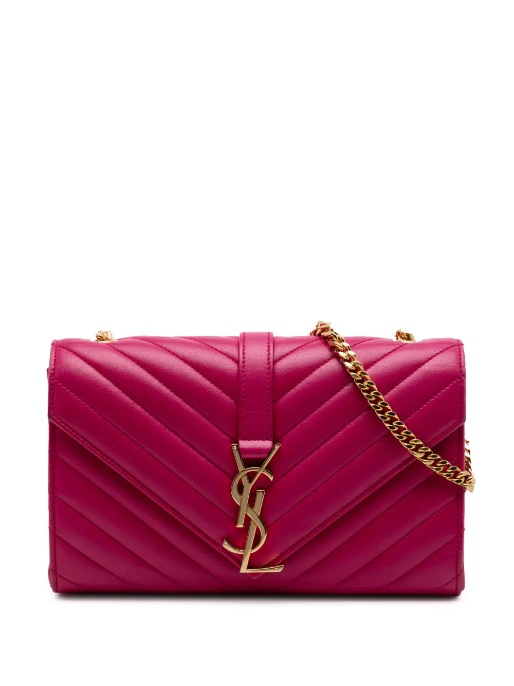 Saint Laurent Pre-Owned 2015 Small Chevron Calfskin Monogram Envelope Bag crossbody bag - Pink