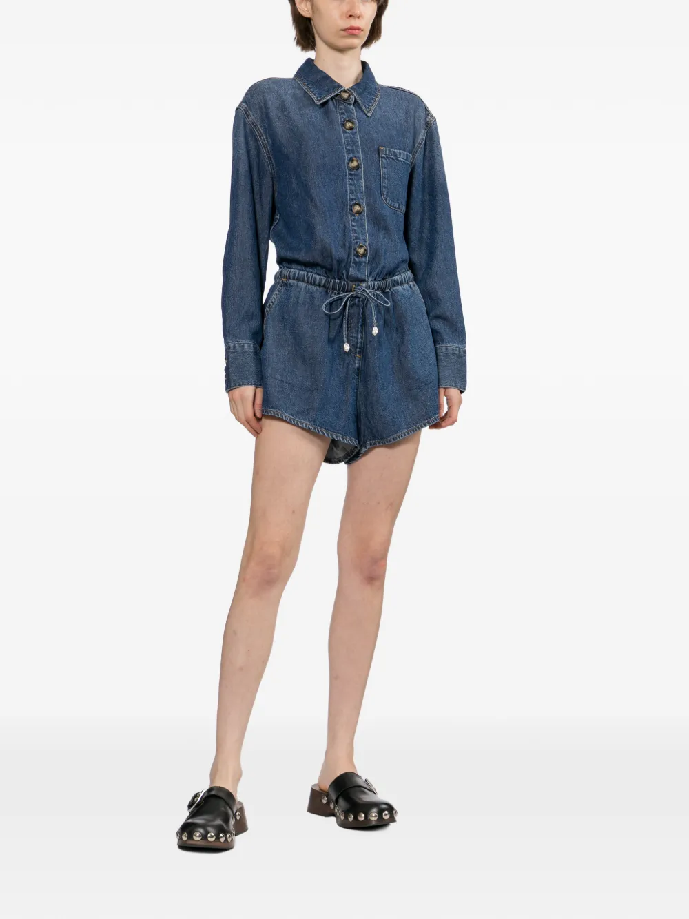 Self-Portrait Playsuit met trekkoord en knopen Blauw