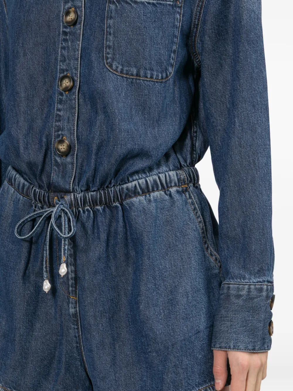 Self-Portrait Playsuit met trekkoord en knopen Blauw