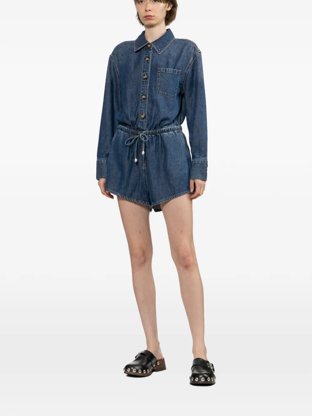 Self-Portrait Playsuit met trekkoord en knopen Blauw
