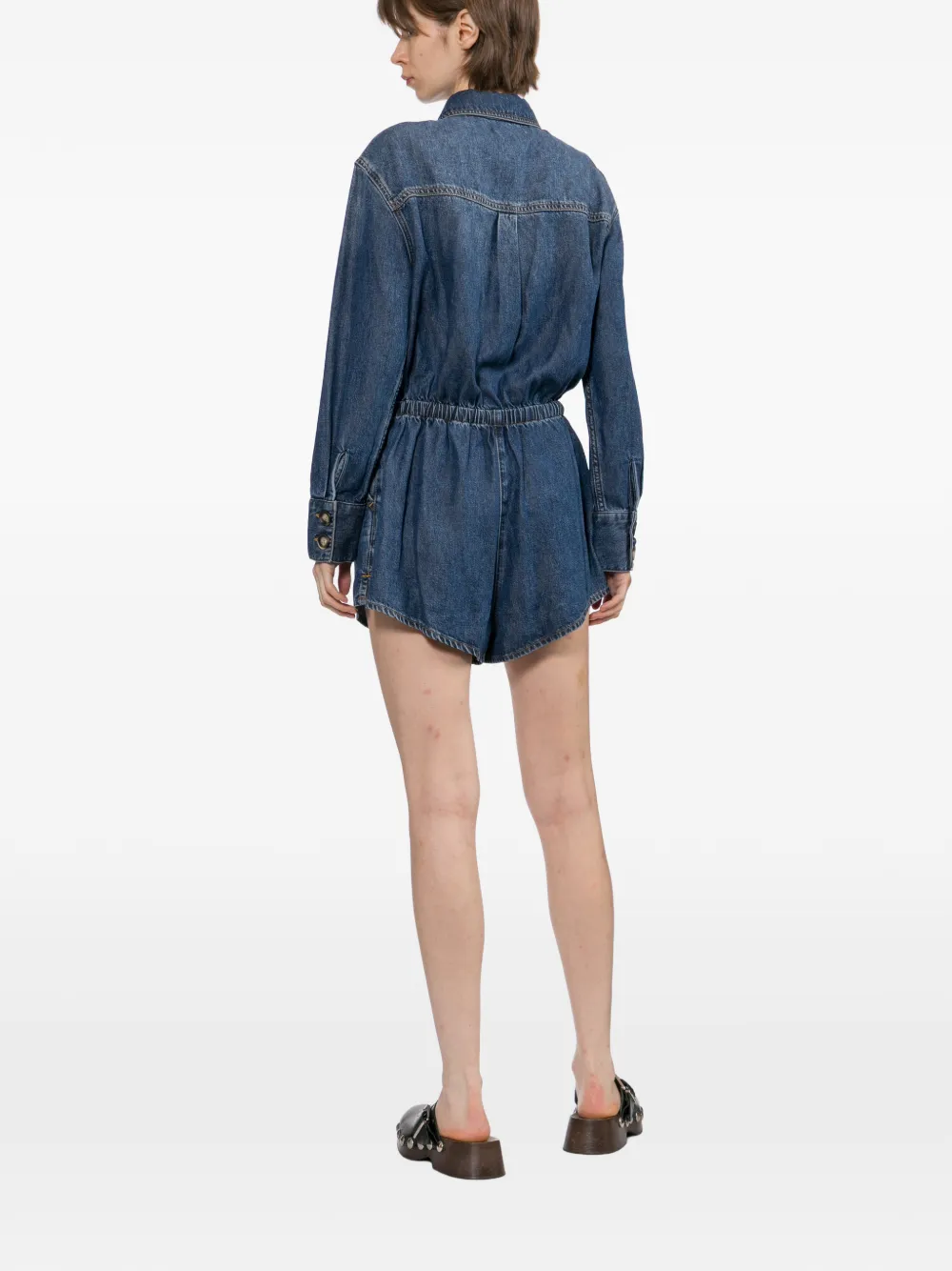 Self-Portrait Playsuit met trekkoord en knopen Blauw