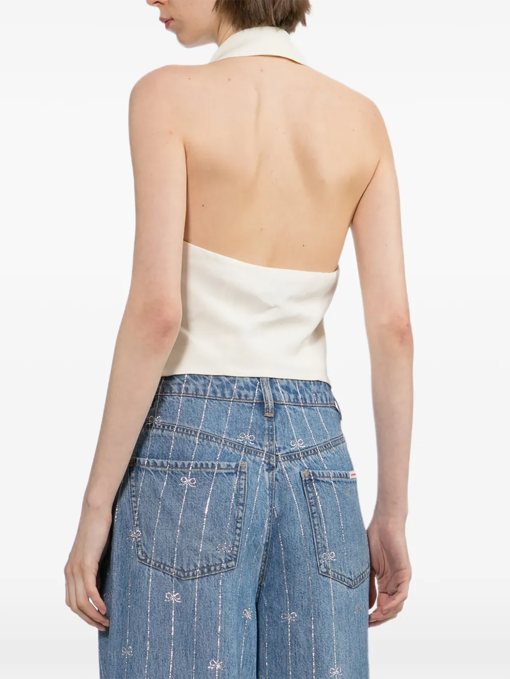 Self-Portrait Top met kristallen Beige