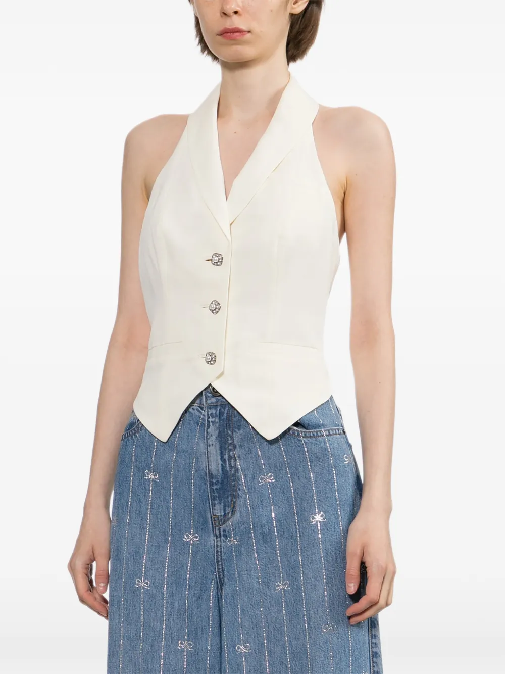 Self-Portrait Top met kristallen Beige
