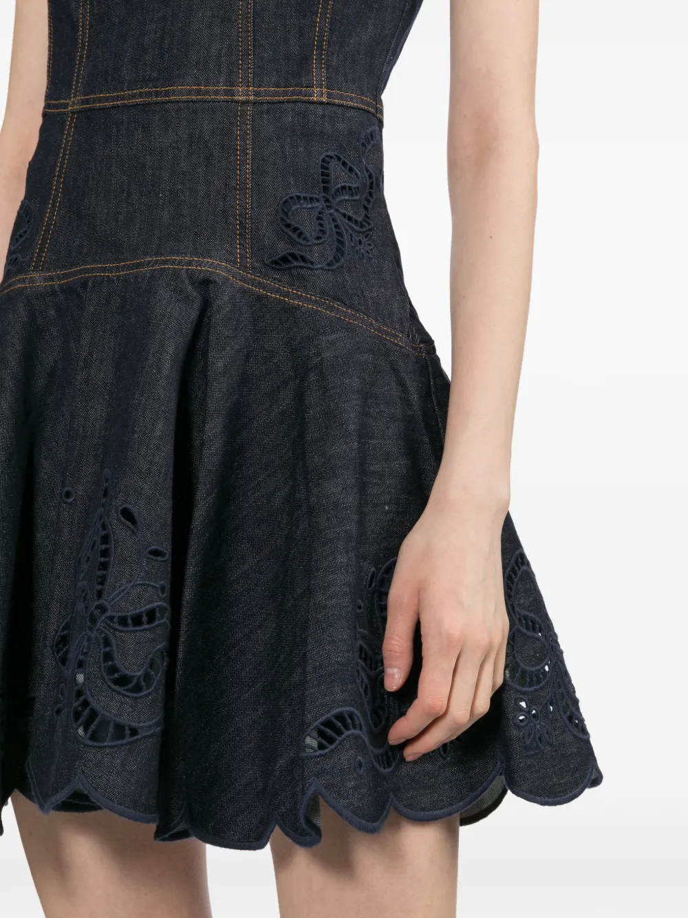 Self-Portrait Broderie anglaise mini-jurk met vlakken Blauw