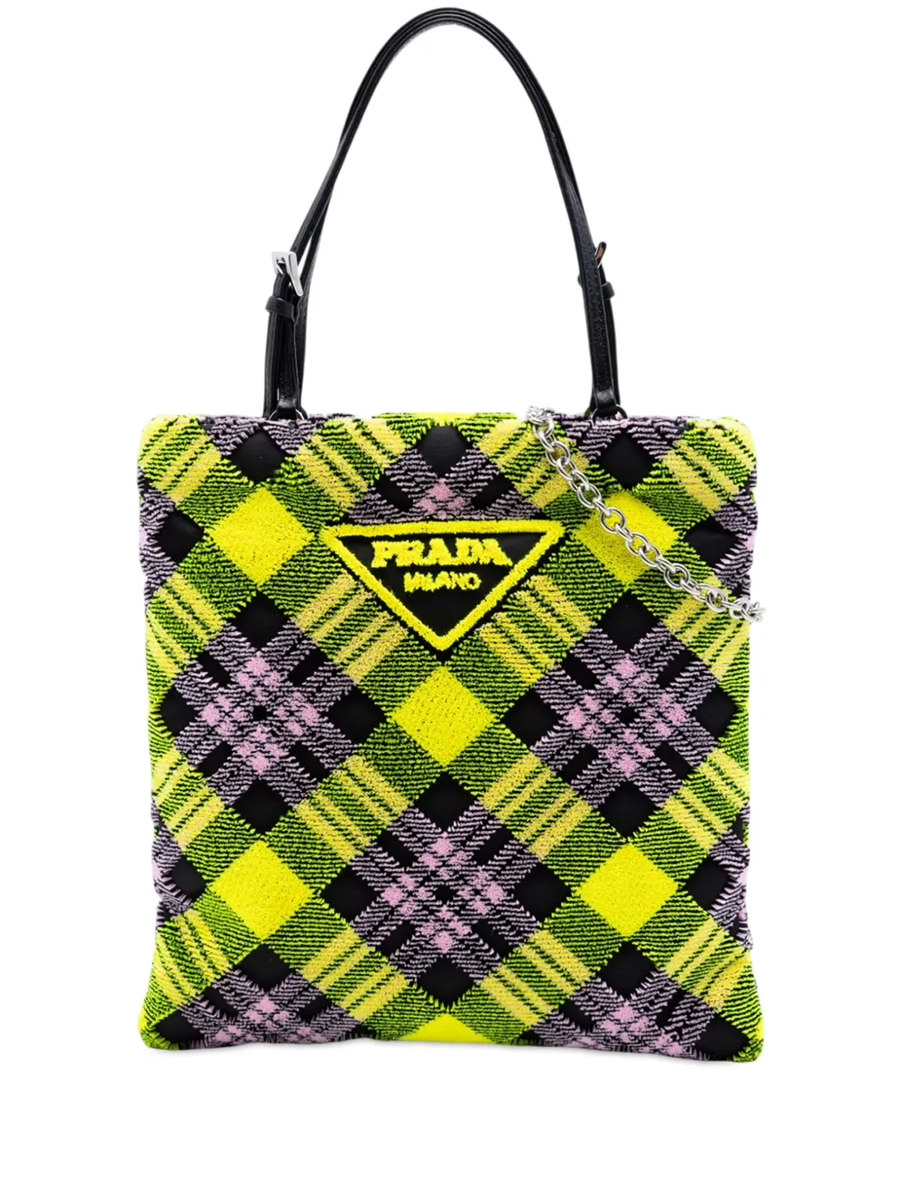 Prada Pre-Owned 2013-2026 Plaid Velvet Logo Plaque Convertible Tote satchel - Multicolore
