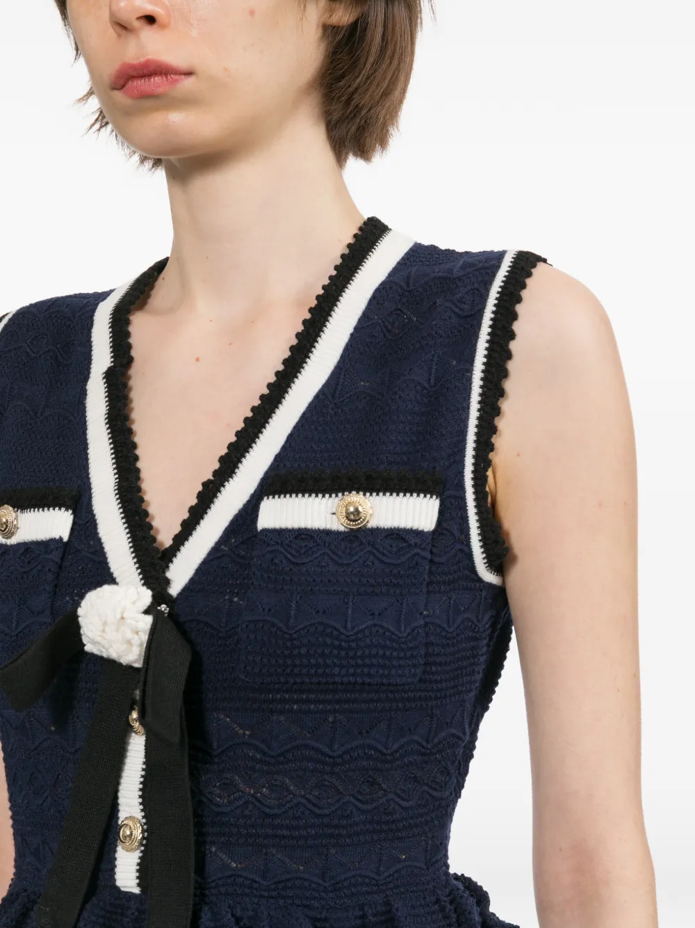 Self-Portrait Gehaakte mini-jurk met ruches Blauw