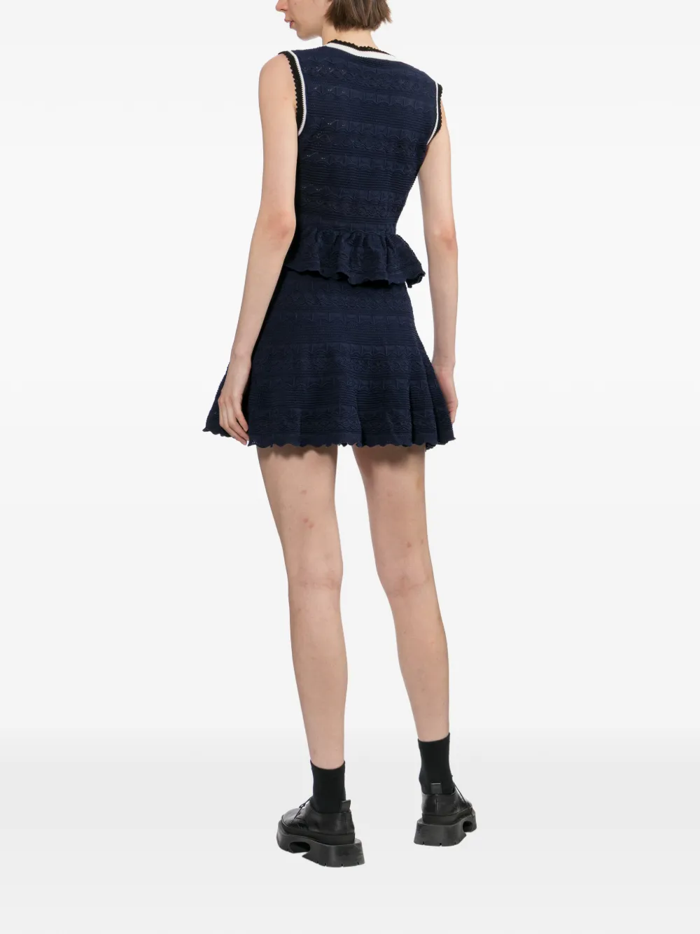 Self-Portrait Gehaakte mini-jurk met ruches Blauw