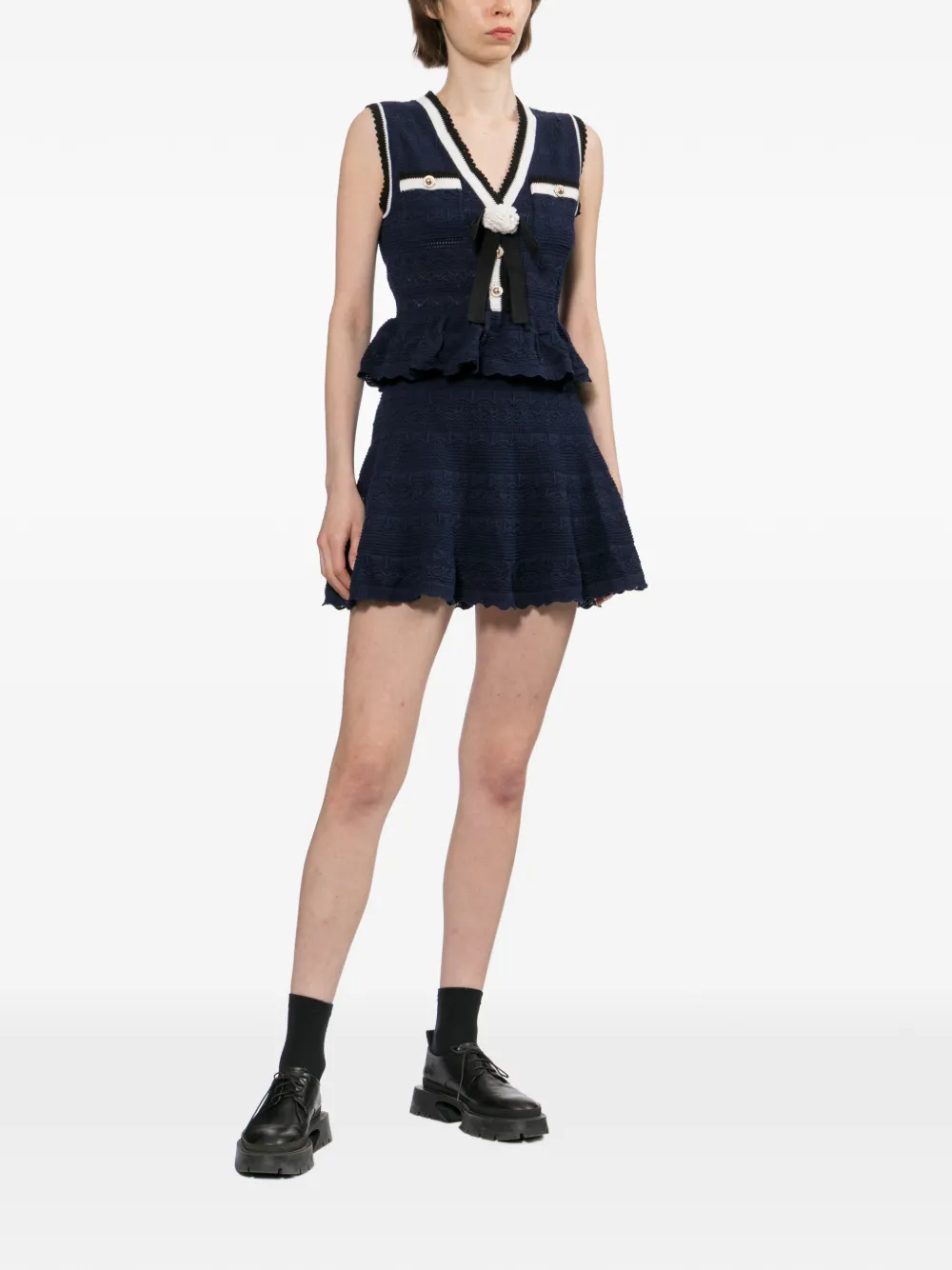 Self-Portrait Gehaakte mini-jurk met ruches Blauw