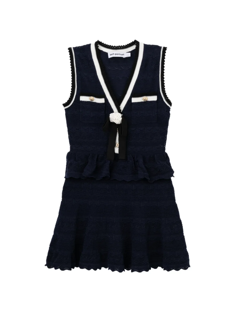 Self-Portrait ruffled crochet-knit mini dress - Blu