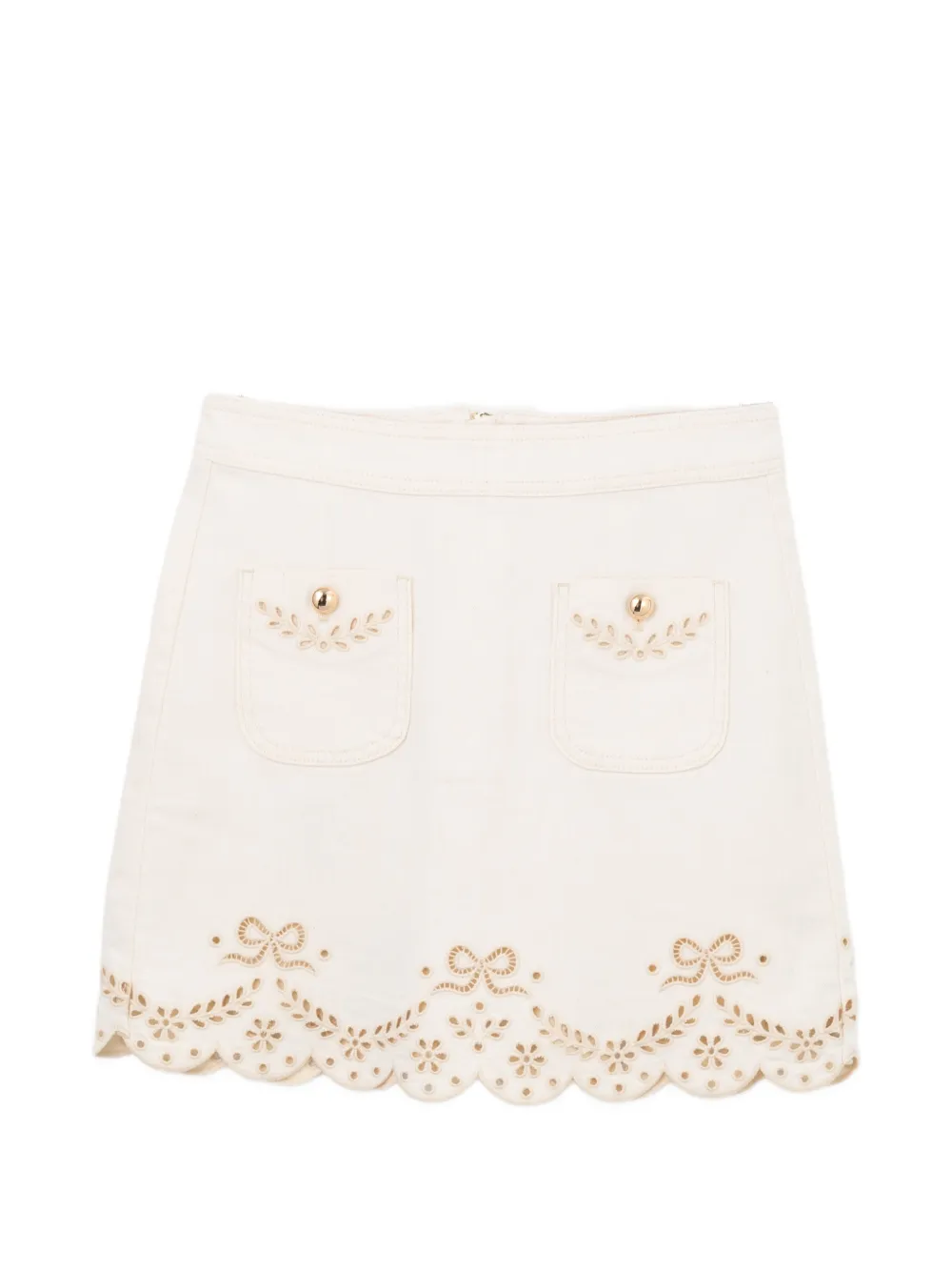 Self-Portrait broderie mini skirt - Neutrals