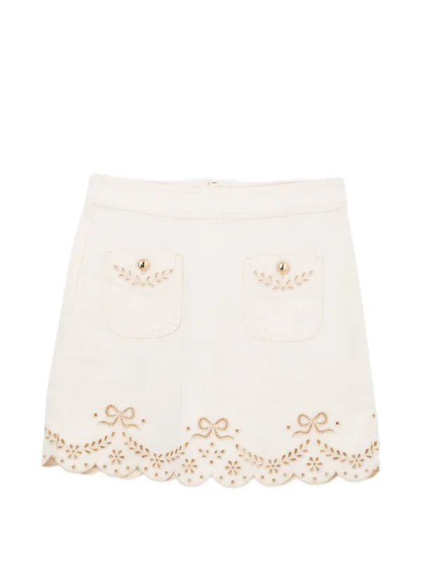 Self-Portrait Broderie Mini Skirt in Neutrals