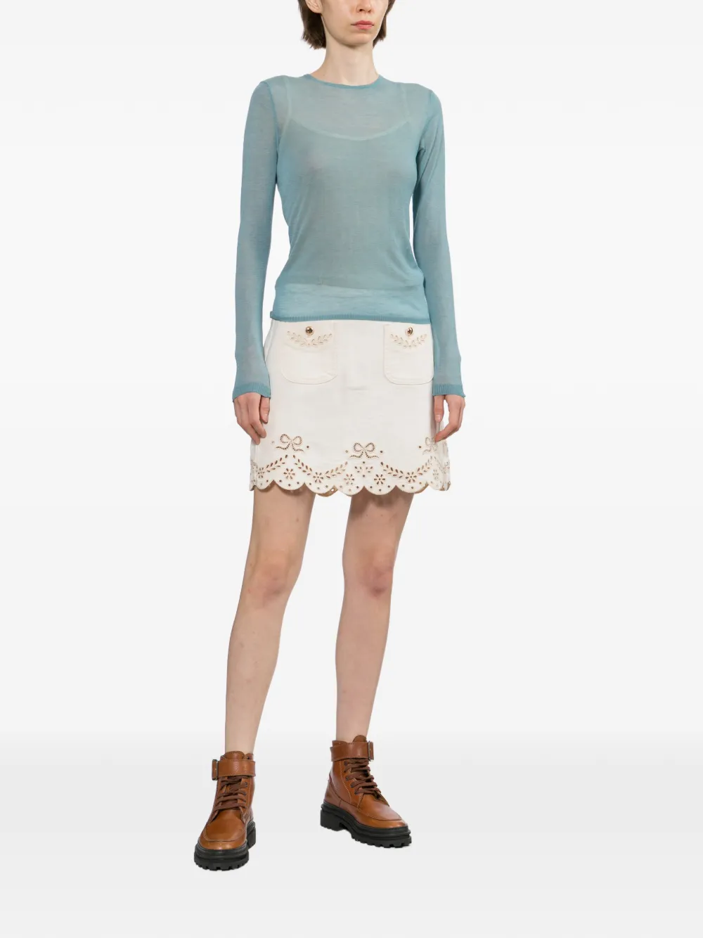 Self-Portrait Broderie anglaise mini-rok Beige