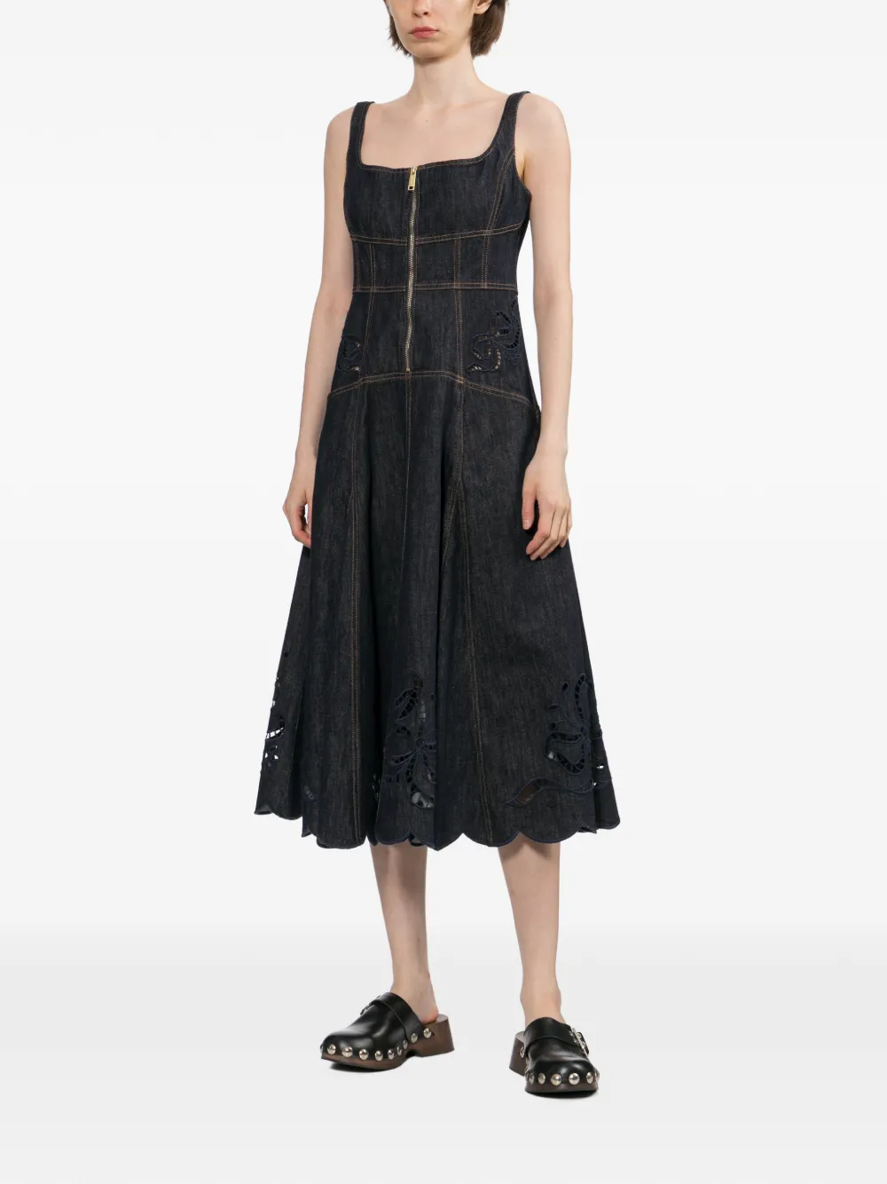 Self-Portrait Flared midi-jurk met uitgesneden details Blauw
