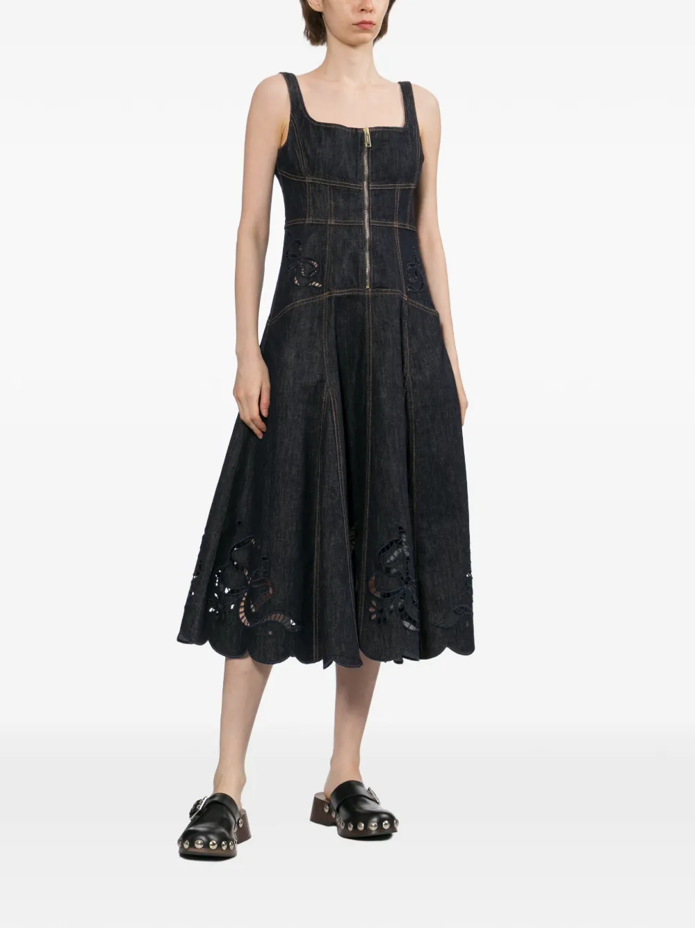 Self-Portrait Flared midi-jurk met uitgesneden details Blauw