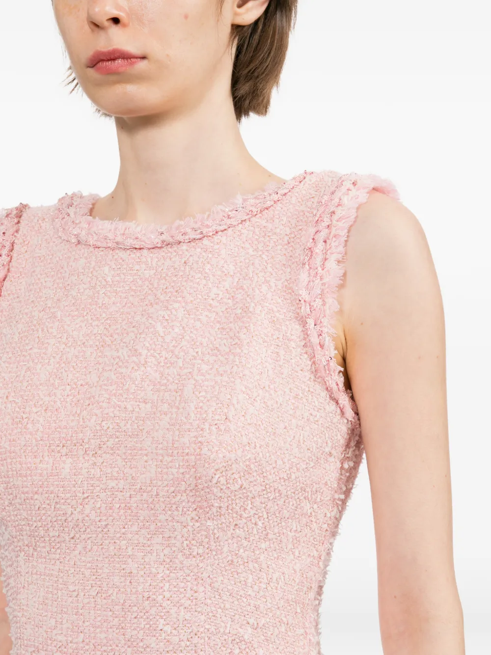 Self-Portrait Bouclé gebreide mini-jurk met franje Roze