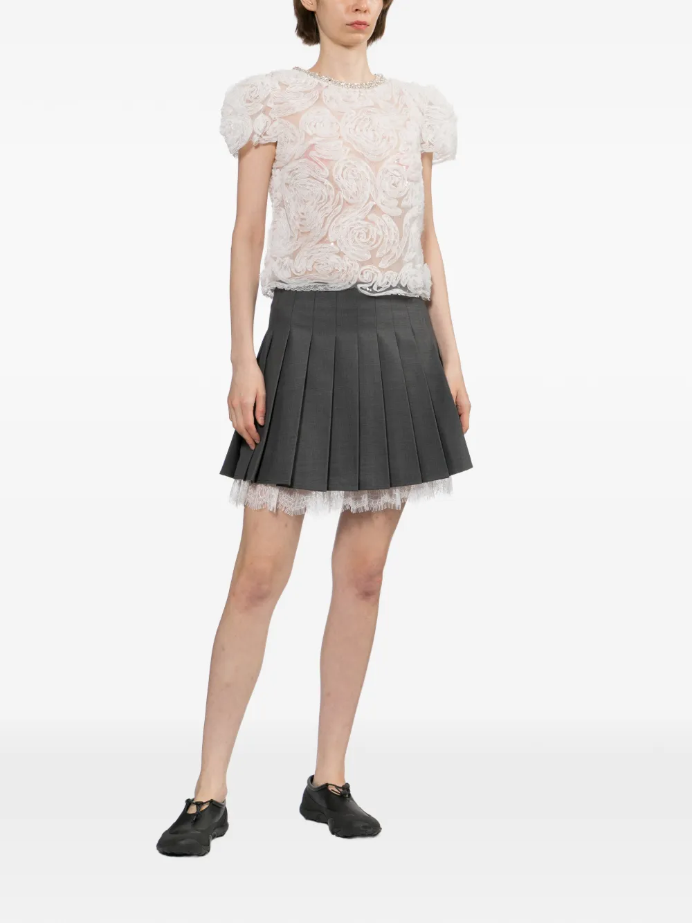 Self-Portrait Blouse verfraaid met kristallen en bloemen-applicatie Wit