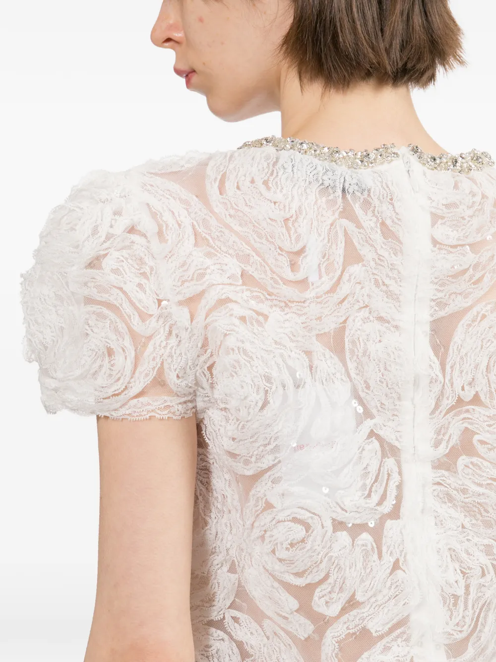 Self-Portrait Blouse verfraaid met kristallen en bloemen-applicatie Wit