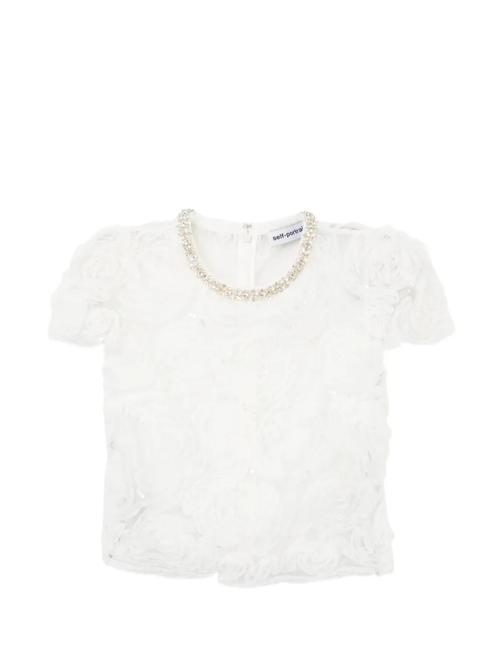 Self-Portrait floral-appliqué crystal-embellished blouse - Bianco