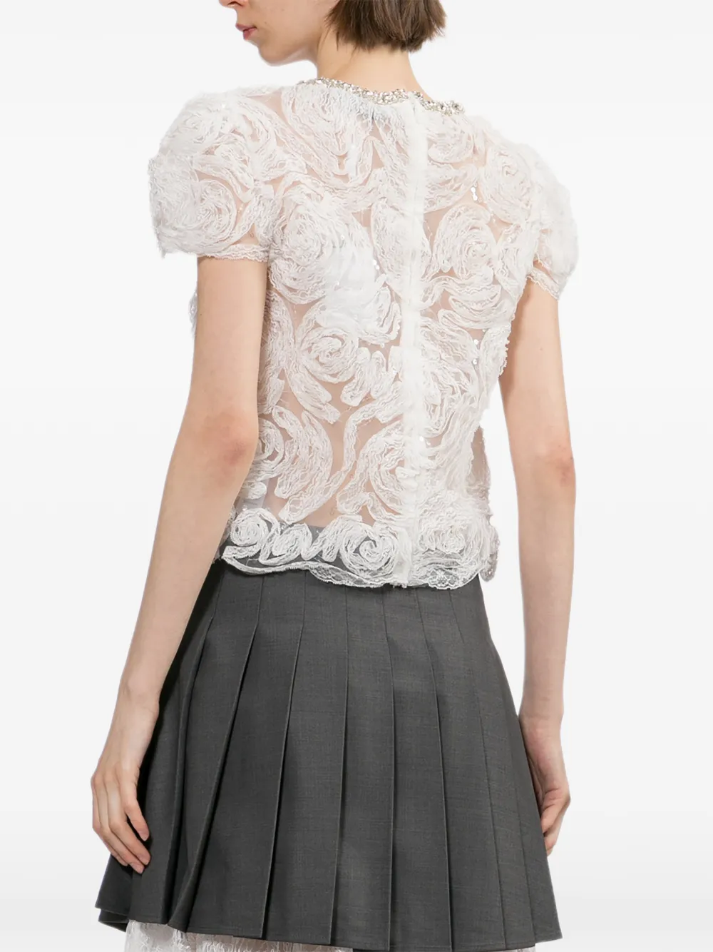 Self-Portrait Blouse verfraaid met kristallen en bloemen-applicatie Wit