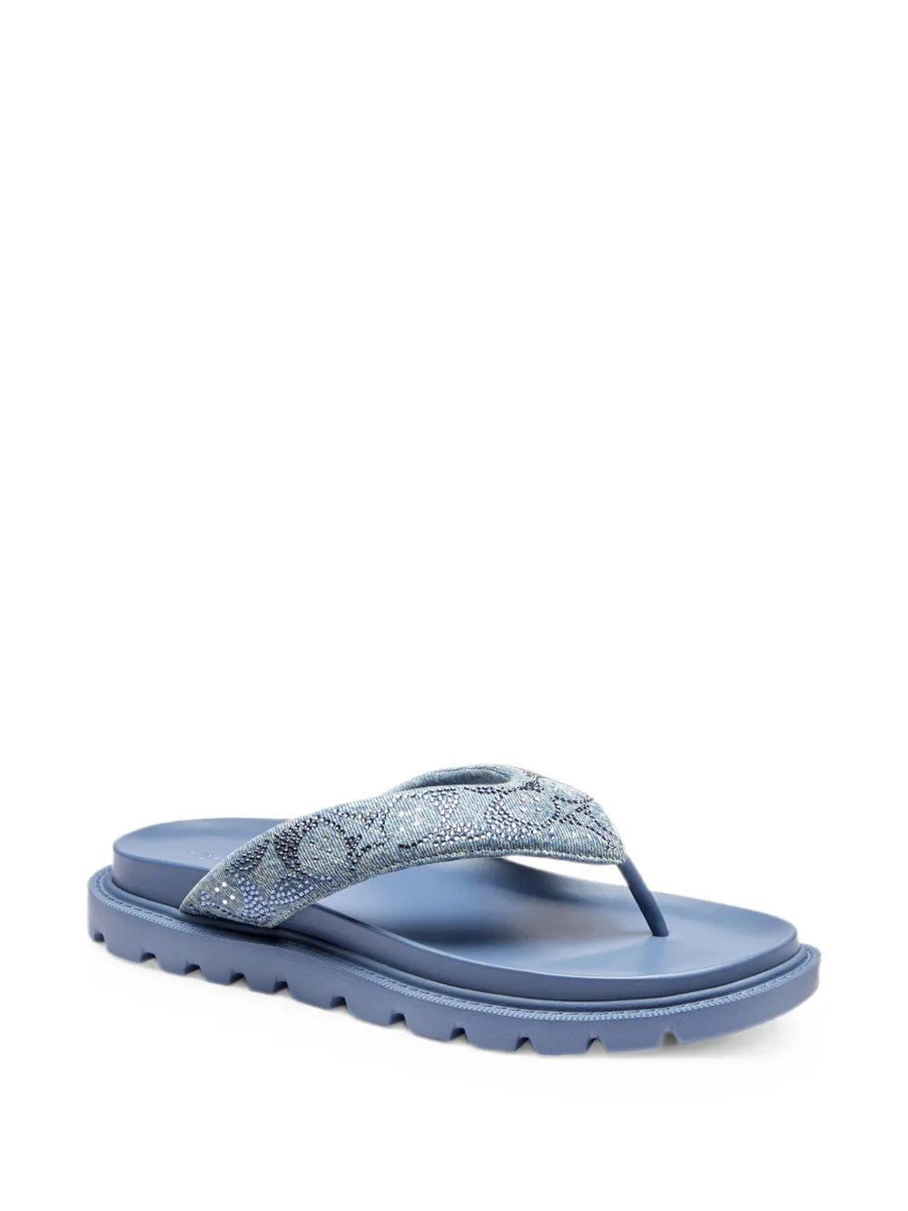 Coach crystal-embellished logo-print flip-flops Blauw