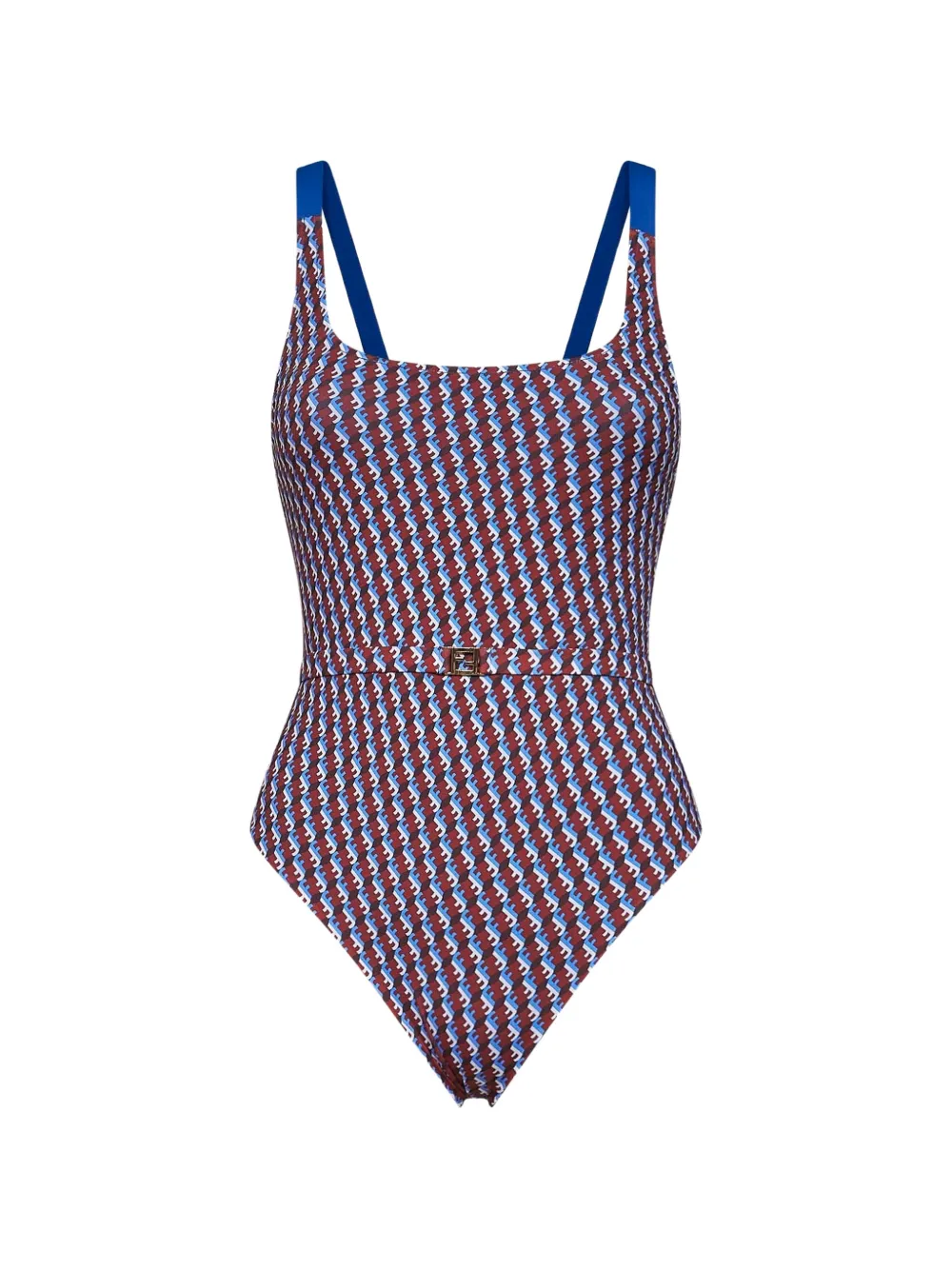 Fendi Ff Waves Belted Swimsuit In White