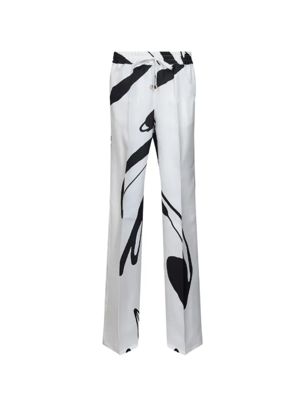 Kiton Graphic-print Silk Trousers in White