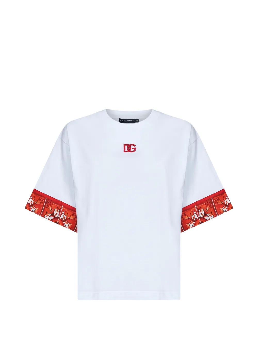 Dolce & Gabbana Maiolica-print logo-embroidered T-shirt - Bianco